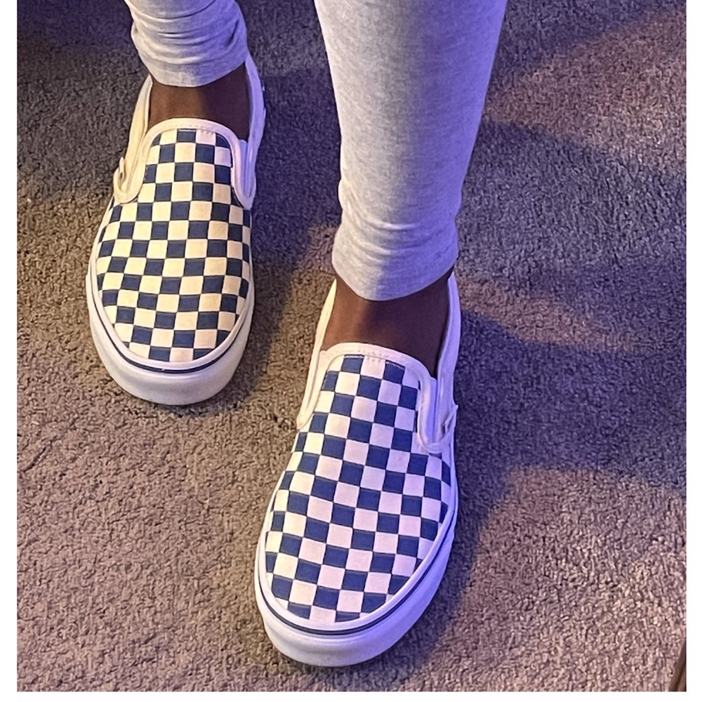 Slip-On Blue & White Checkered Skate Shoes